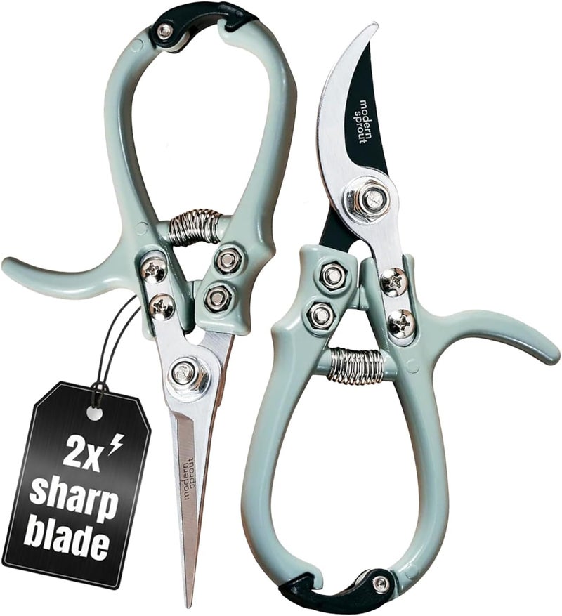 Modern Sprout Hand Pruners & Shears Set with Blister Pack - Lightweight Gardening Tools with Easy Lock - Sharp Carbon Steel Blades -Rust Resistant Scissors for Herbs, Flowers - Sage - Image 1